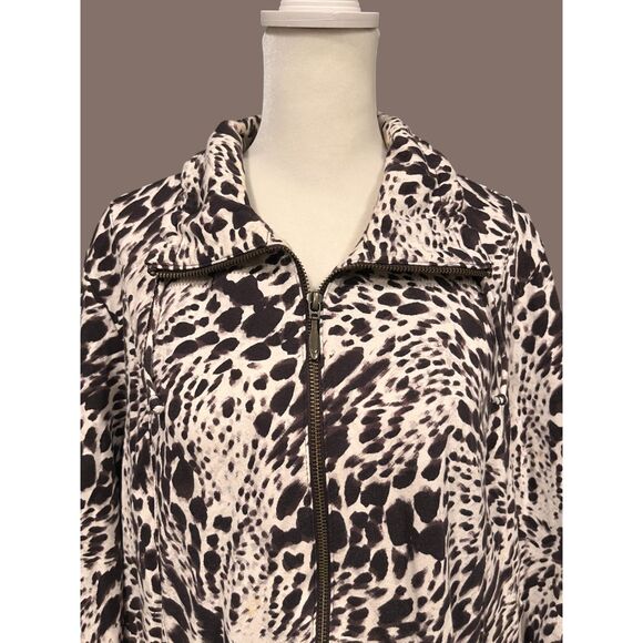 WEEKENDS BY CHICO'S Brown & Cream Animal Print Jacket Blazer Sz 3 - Picture 2 of 6